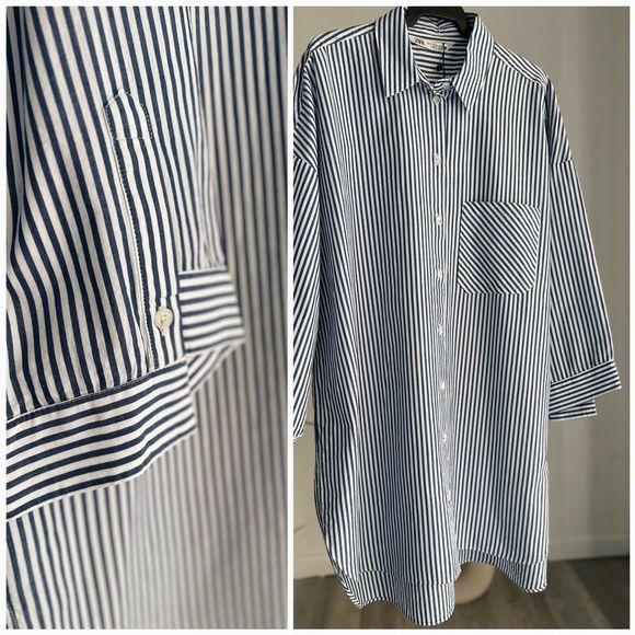Zara Longline Striped Cotton Shirt New - Picture 12 of 12
